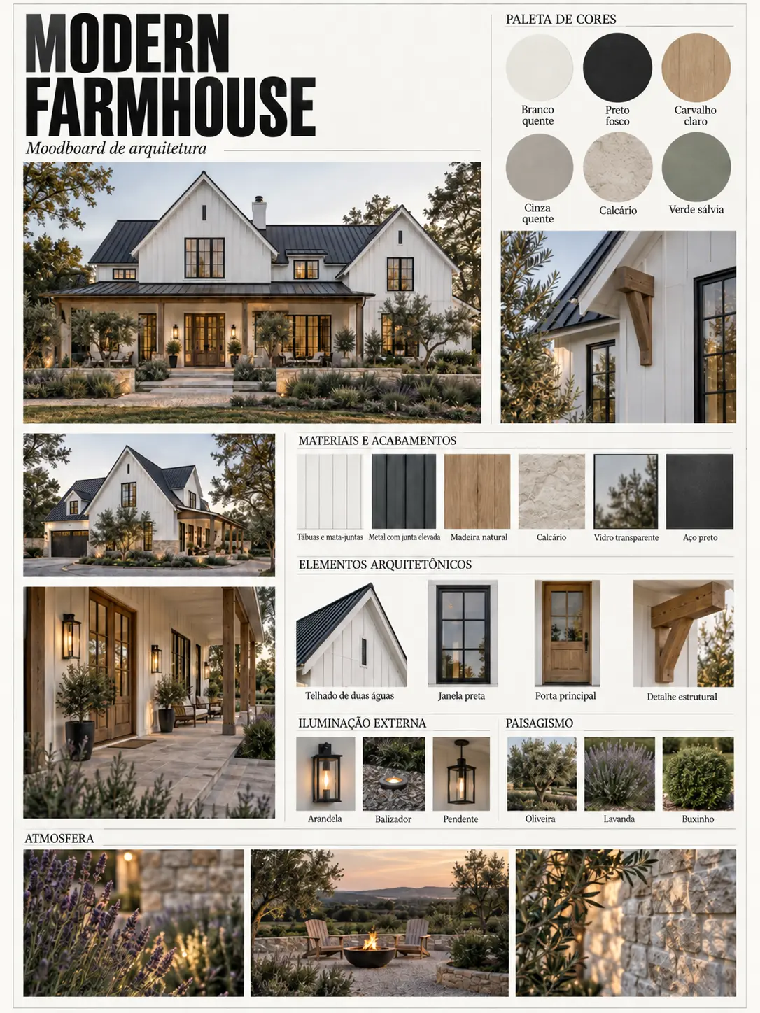 Modern Farmhouse — Referência conceitual criada com IA para exploração de estilo.